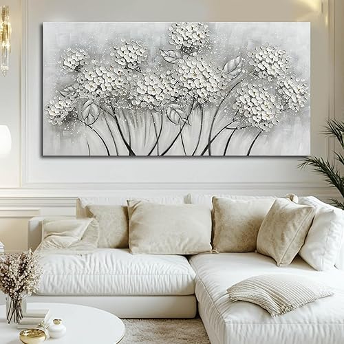 Miniatura 2 de SOUGUAN Pinturas de pared de plantas, lienzo floral blanco, arte de pared para sala de estar, póster pintado a mano, cuadro botánico, decoración de