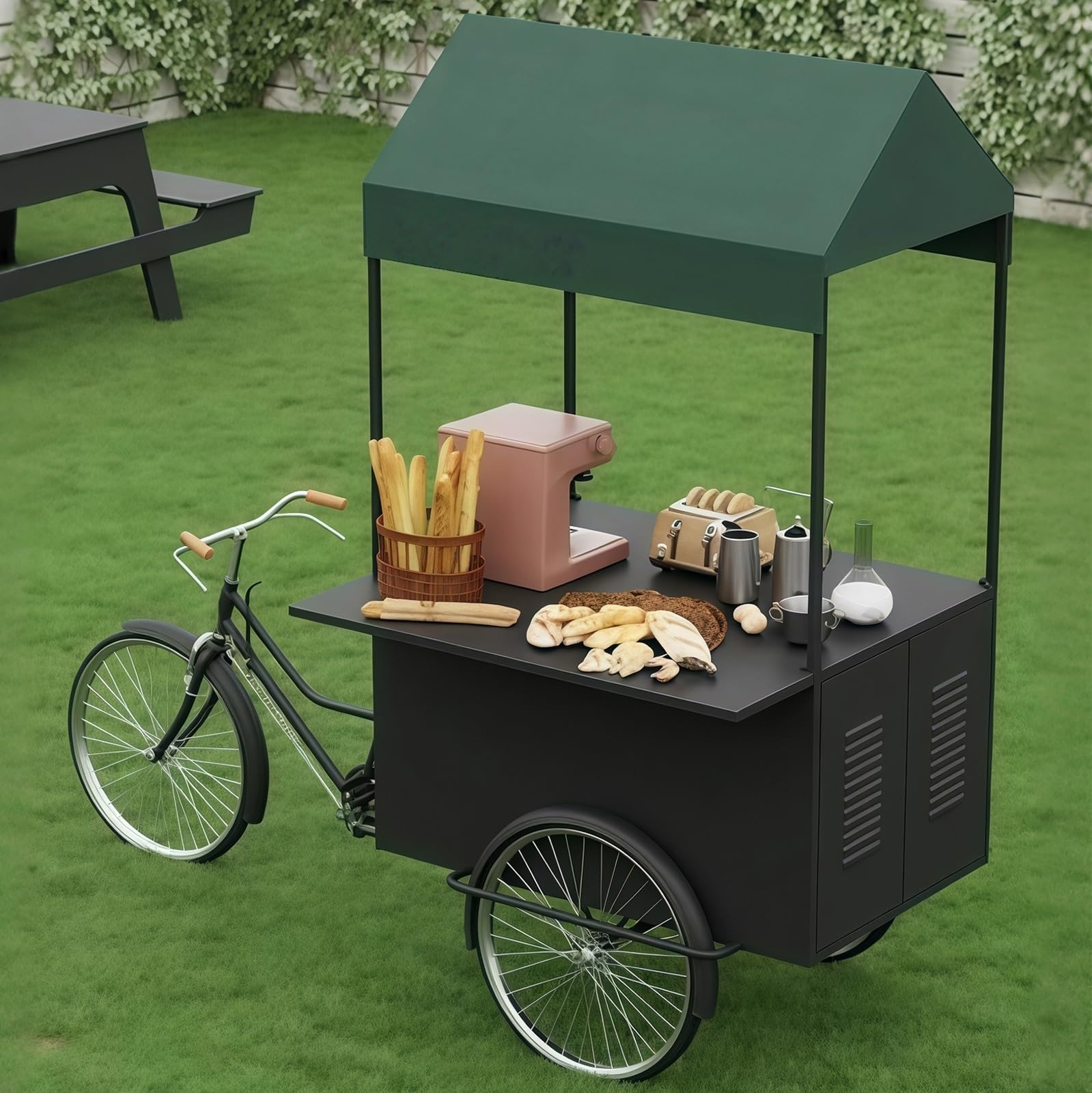 Mobile vending tricycle, Mobile Metal Cart Canopy Snacks Beverages Coffee Candy Multicolor(Black)