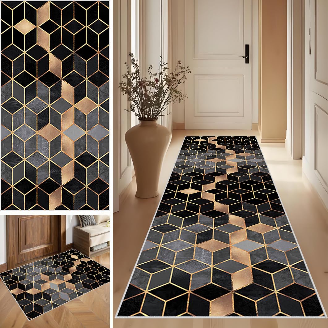 SUNMME Runner Rugs for Hallway Kitchen Carpet Runner Non Slip Washable Hall Runners Floor Carpets for Entryway Living Room Corridor Long Bedside Low Pile Carpet for Narrow Spaces 60 x 90 cm