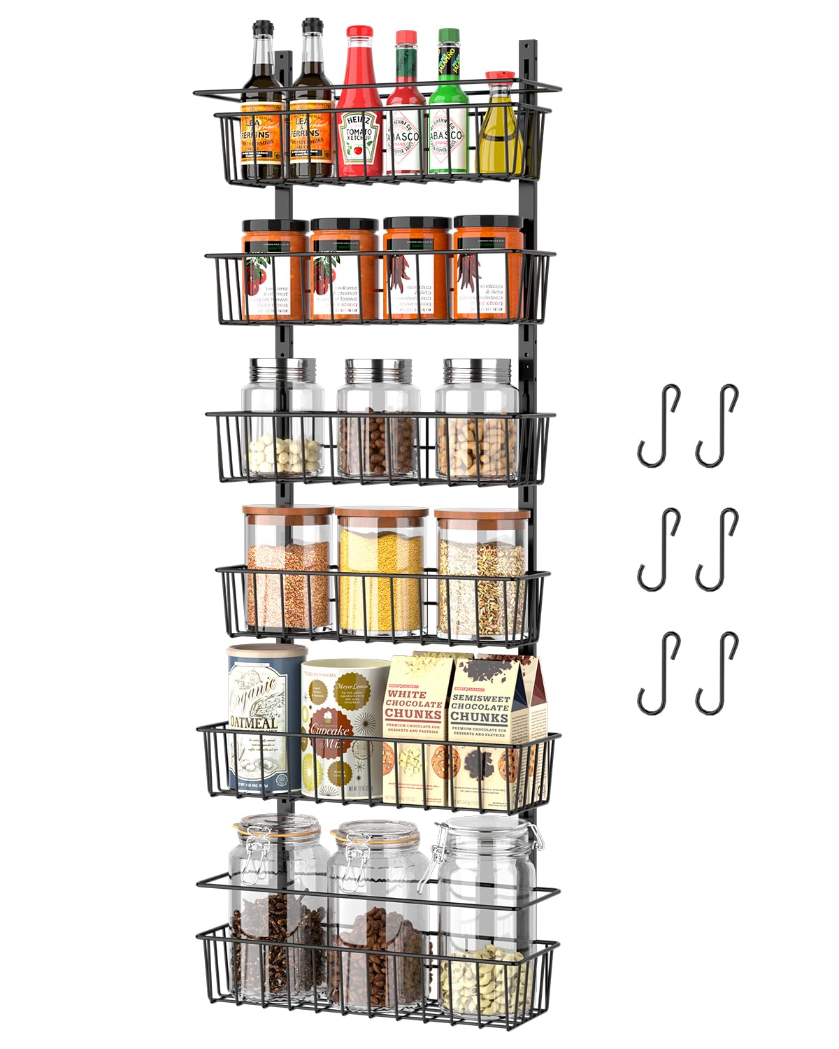 Cibert 6-Tier Wall Mount Spice Rack Organizer, Metal Pantry Organization and Storage, Hanging/Wall Mount Basket Spice Rack Shelves Door, Home Kitchen Bathroom Laundry Room Essentials accessories