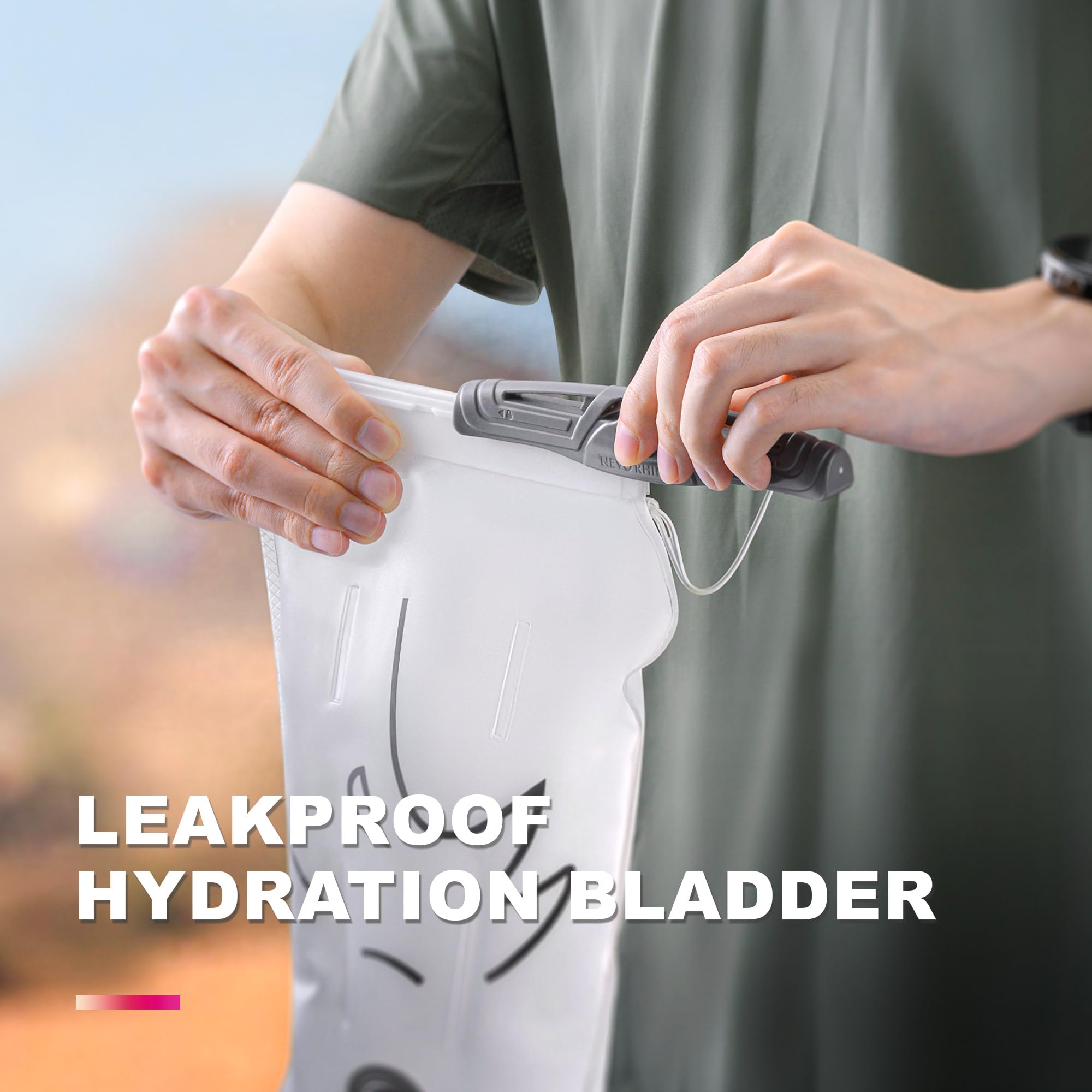 N NEVO RHINO Wasserblase 1,5 l - 2 Liter, BPA-freie Trinkblase für Wanderrucksack, Laufweste, auslaufsichere Wasserspeicher-Aufbewahrungstasche für Camping & Outdoor-Abenteuer
