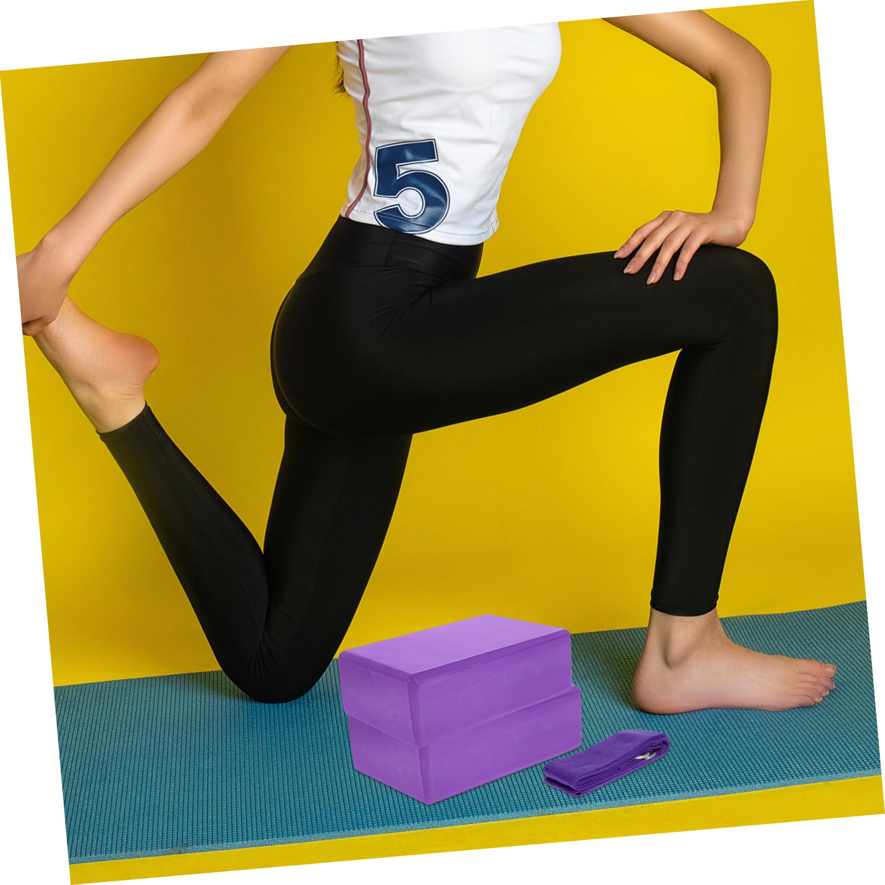 Juego de 3 Piezas Bloques de Yoga y Correa de Estiramiento de Espuma Eva Ligera, Portátil para Yoga, Pilates y Ejercicios en Jardín o Cualquier Entorno