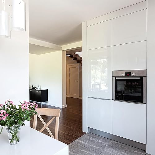 Miniatura 4 de TANONE Papel adhesivo blanco brillante para encimeras, papel tapiz blanco de 17.7 x 118 pulgadas para armarios, película de vinilo autoadhesiva