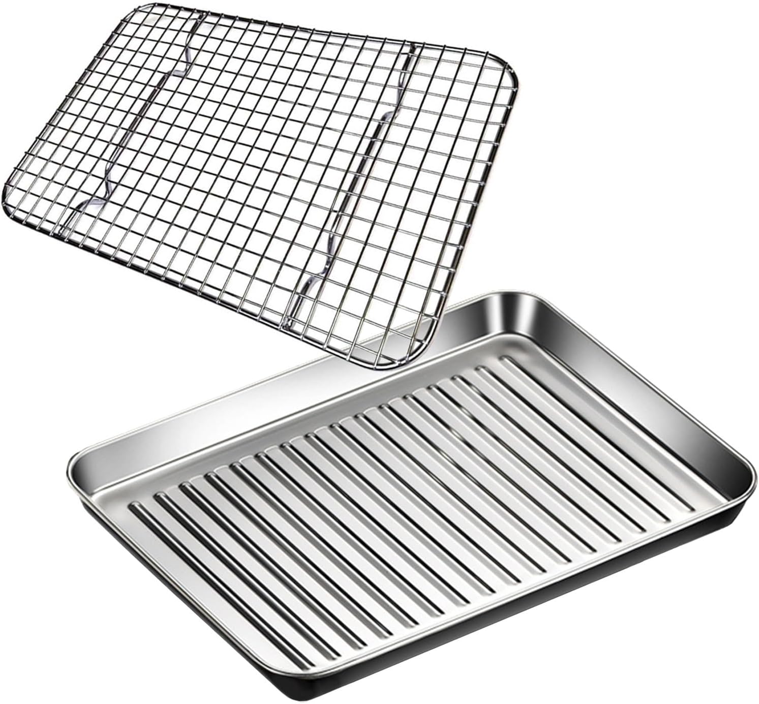 Stainless Steel Oven Tray Baking Sheet Pan Set with Cooling Rack Tongs and Oil Brush Heavy Duty Nonstick Baking Sheets Heatresistant Rectangle Baking Tray(410x310mm)