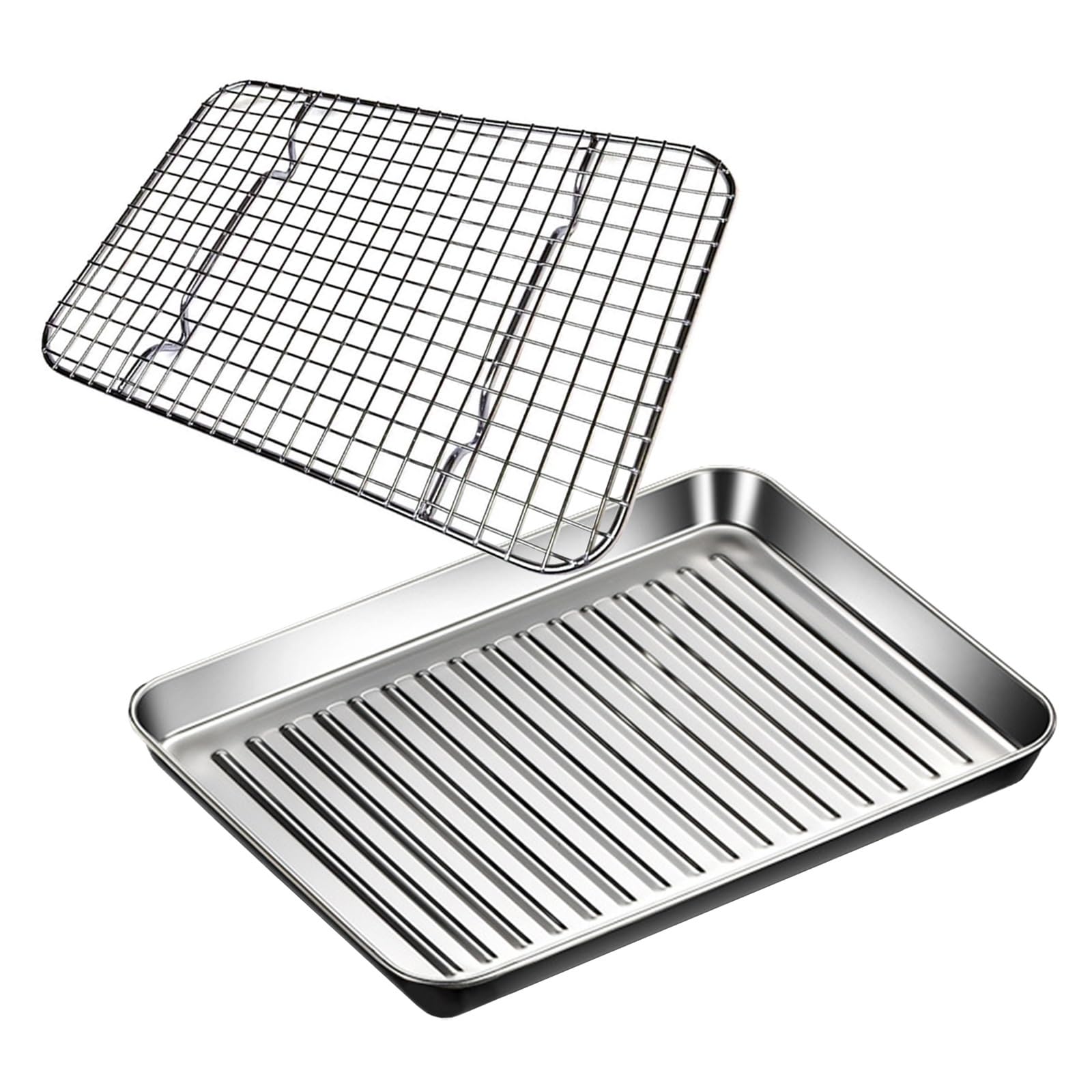 Bandeja de Horno de Acero Inoxidable, Bandeja para Hornear con Rejilla para Enfriar, Pinzas y Cepillo de Aceite, bandejas para Hornear antiadherentes de Alta Resistencia, Bandeja r