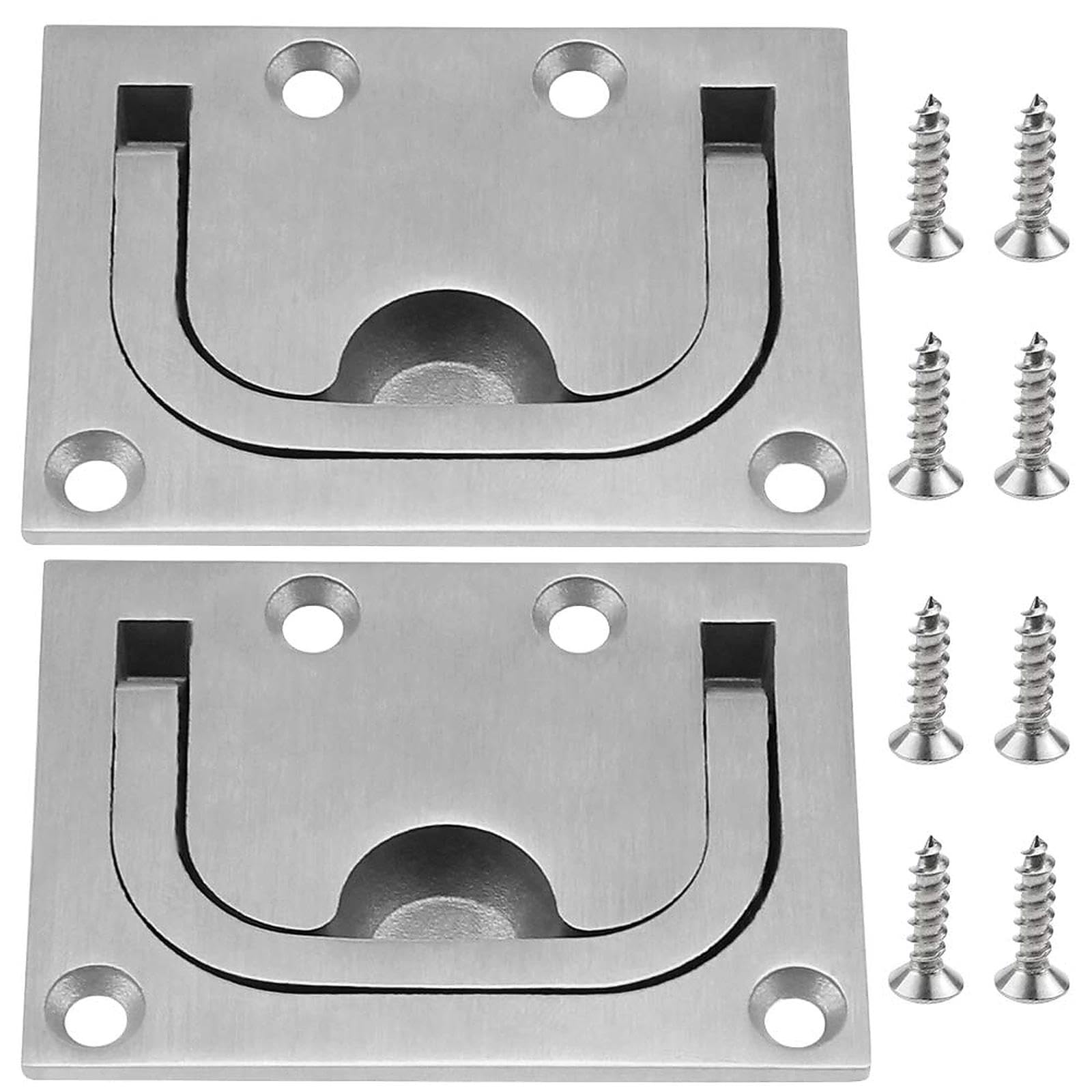 Uberming Silver 2 Pack Boat Flush Hatch Stainless Steel Marine Handle Boat Recessed Hatch Recessed Lift Pull Handle With 8 Screws For Cabinet Locker Marine Yacht Boat