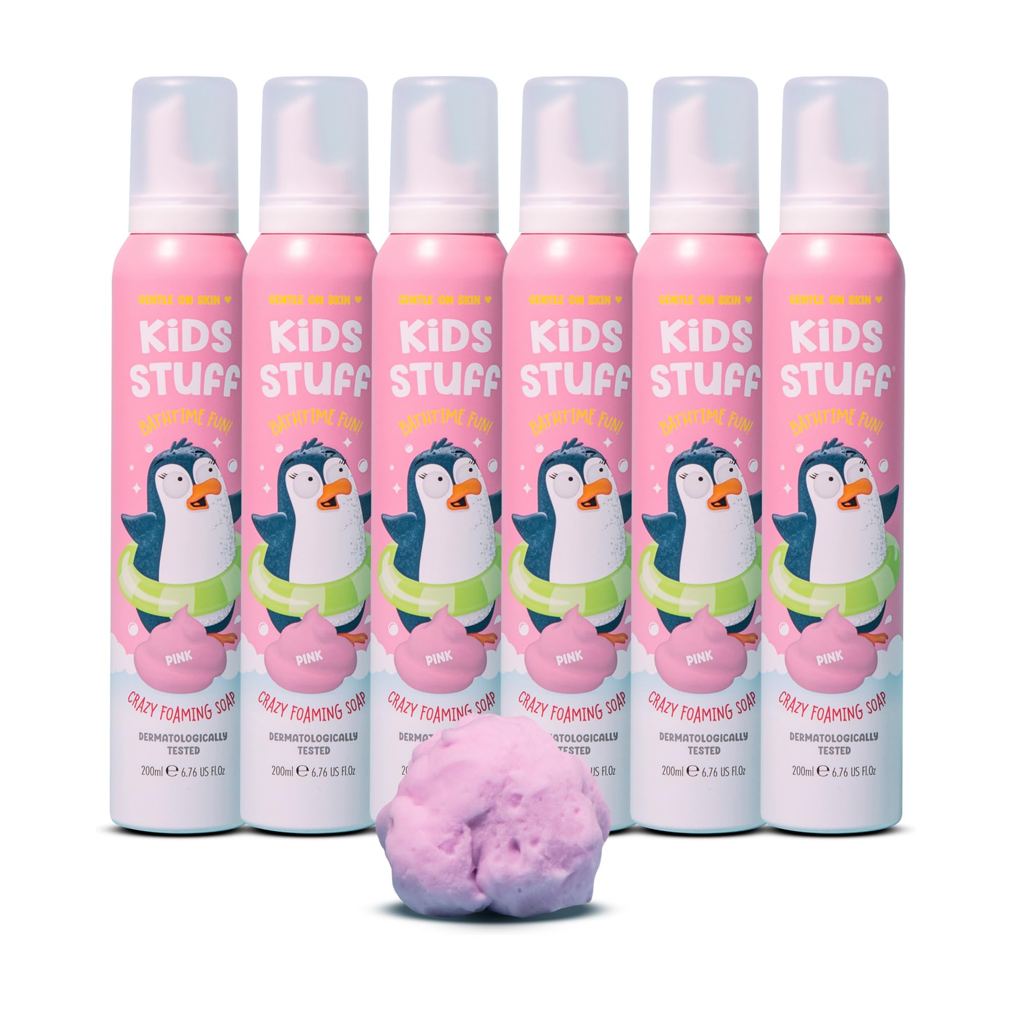 Kids Stuff Crazy Foaming Soap Pink with Apple Fragrance, Dermatologically Tested, Kids Body Foaming Soap, Gently Cleanses Young Skin, Vegan & Cruelty Free, 200ml (Pack of 6)