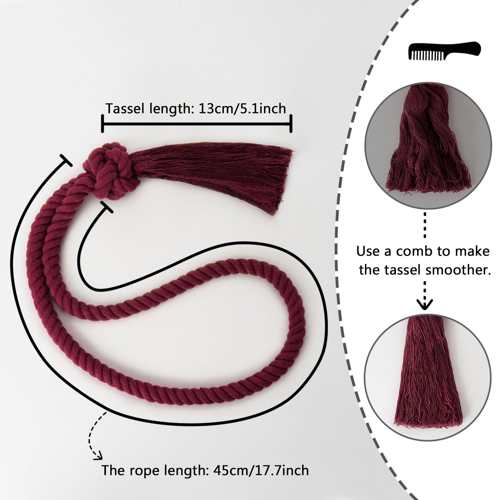 Pretty Jolly 4 Pack Natural Cotton Rope Tassel Curtain Tiebacks Boho Home Decor Drape Tie Backs Hand Woven Ball Curtain Holdbacks for Thin & Thick Home & Office Window Draperies (Wine Red) - Image 4