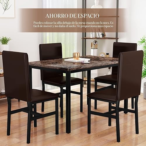 Miniatura 3 de AWQM Juego de mesa de comedor de 5 piezas para 4, mesa de cocina y sillas de mármol sintético para 4, mesa de comedor moderna con 4 sillas, juego de