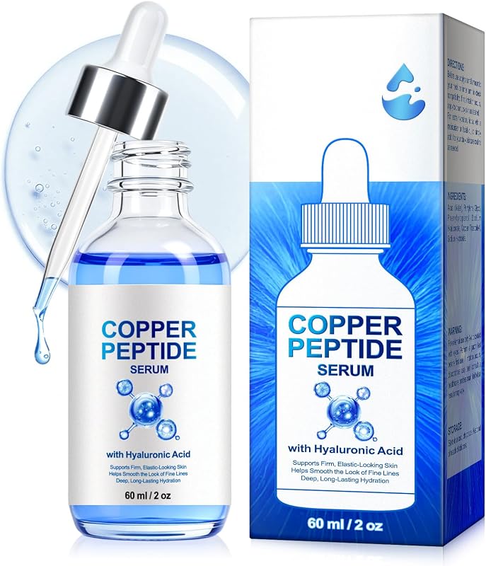 GHK-Cu Peptide Serum - with High concentration of Hyaluronic Acid 2Fl Oz | GHKCU Copper Peptide Serum for Face, Deep moisturizing, Anti-Aging, Anti-Wrinkle & Firming Facial Serum - 60mL