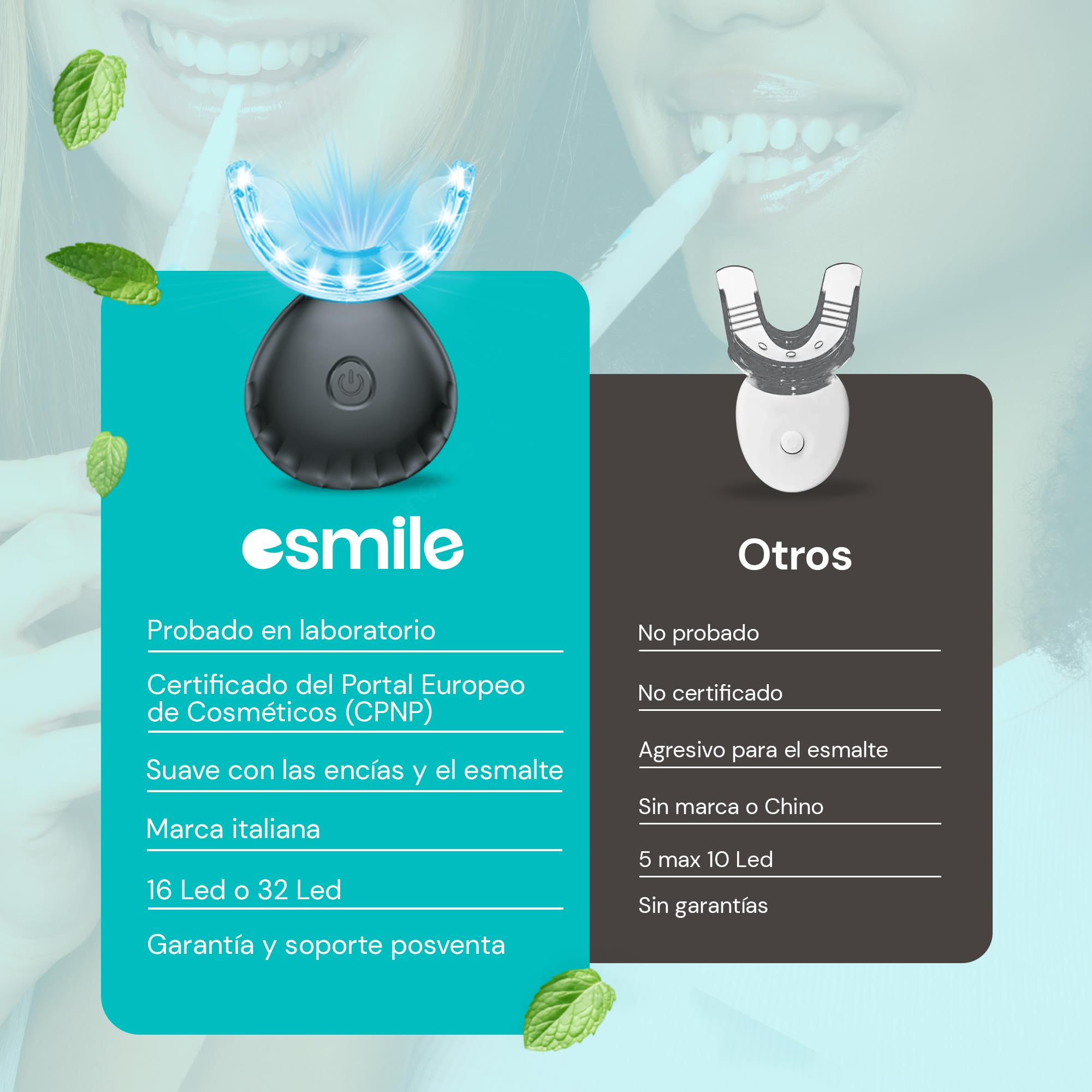 esmile Kit Blanqueador Dental LED 16X | 3 Geles PAP Sin Peróxido | Blanqueamiento Dental Profesional en Casa | Elimina Manchas | Apto Dientes Sensible
