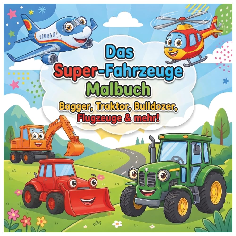 Das Super-Fahrzeuge Malbuch: Bagger, Traktor, Bulldozer, Flugzeuge & mehr