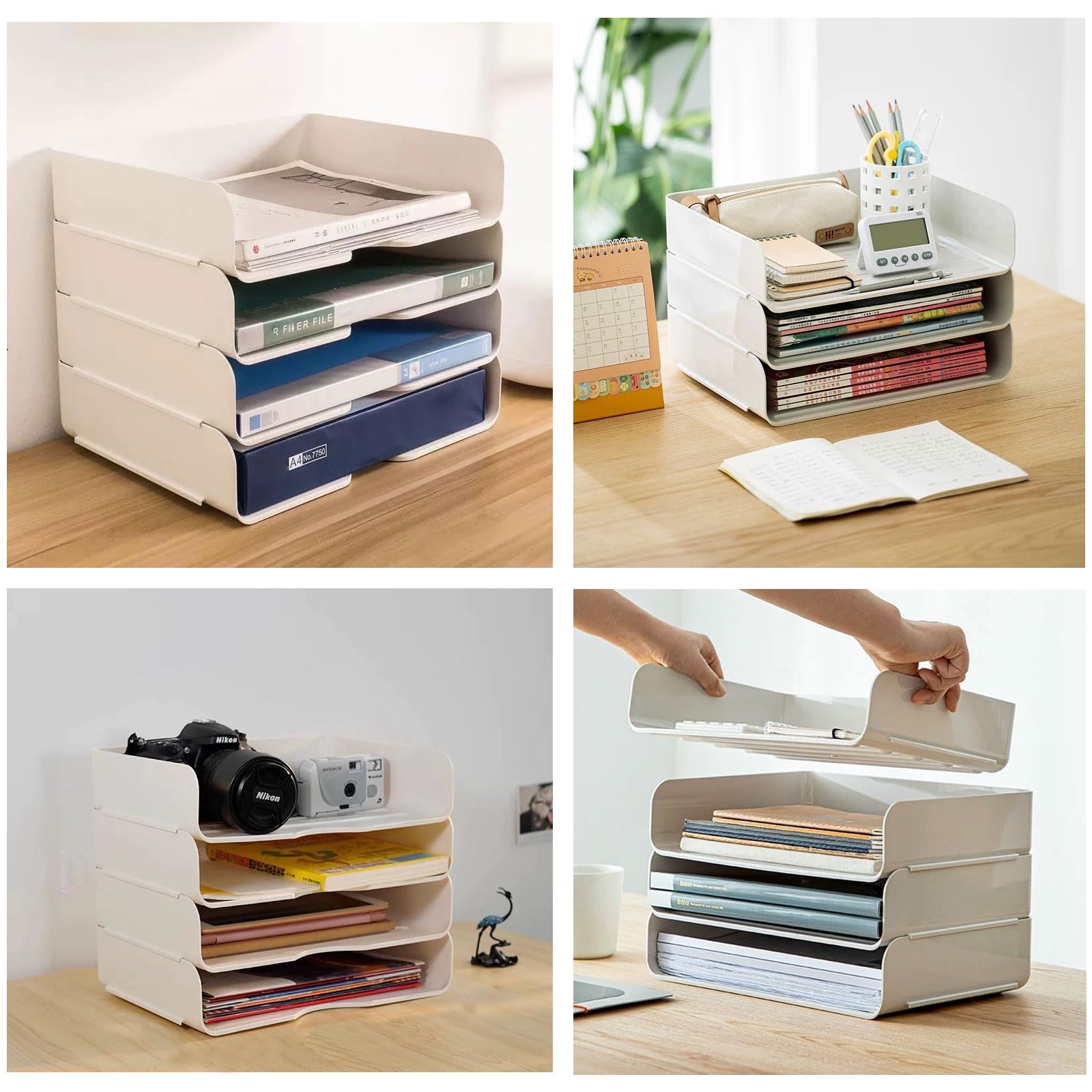 4 PCS Ablagekorb für A4, Dokumentenablage aus PET Kunststoff, A4-Papierablage für Zuhause, Büro, Schule, Stapelbare Schreibtisch Organizer Briefkorb, Briefablage für Akten, Papier