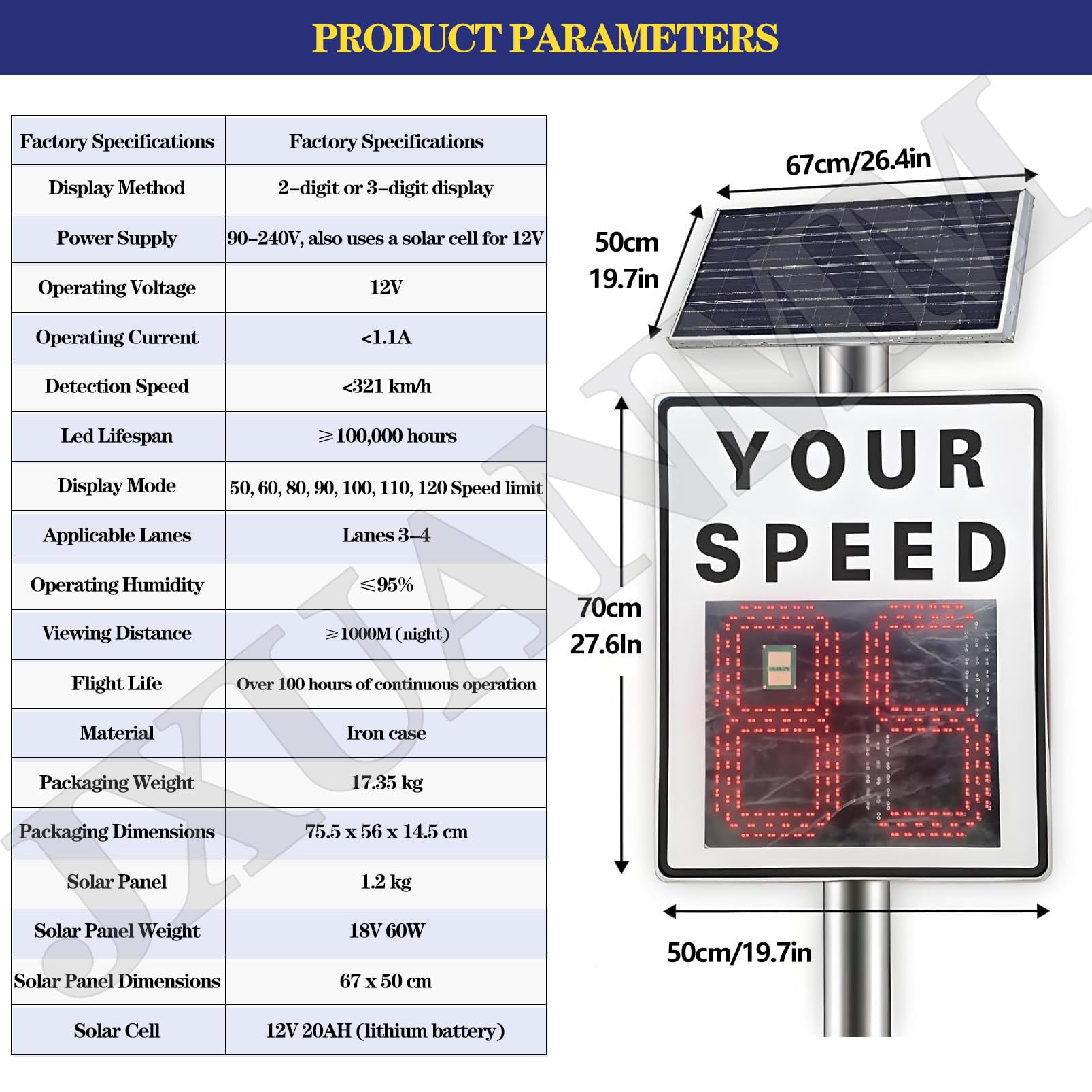 Señal de Radar con energía Solar, Detector Velocidad Digital, señales tráfico LED Solar Aluminio, Resistente al Agua IP65 y monitoreo en Tiempo Real Cualquier Clima. White-19.7×27.5in/50x70cm
