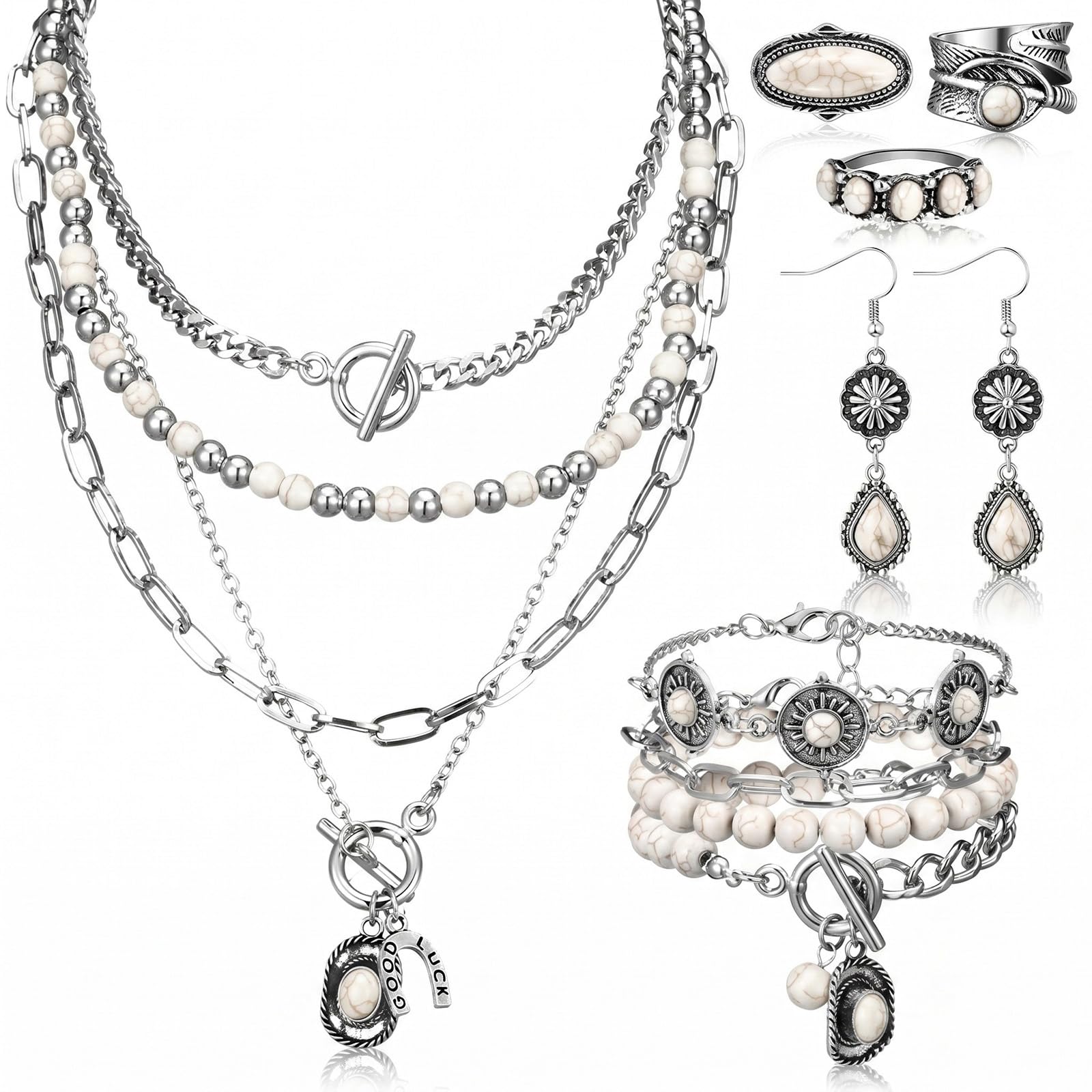 Ecally Western Turquoise Jewelry Set for Women