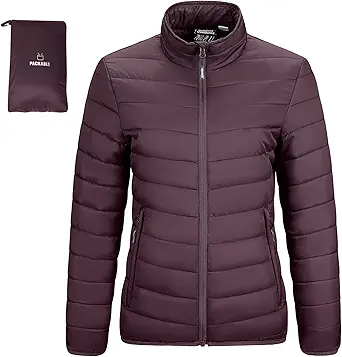 Outdoor Ventures Women's Packable Full-Zip Short Puffer Jacket Insulated Quilted Warm Lightweight Winter Coat