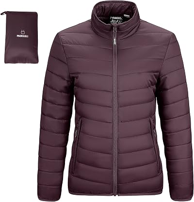 Outdoor Ventures Women's Packable Full-Zip Short Puffer Jacket Insulated Quilted Warm Lightweight Winter Coat