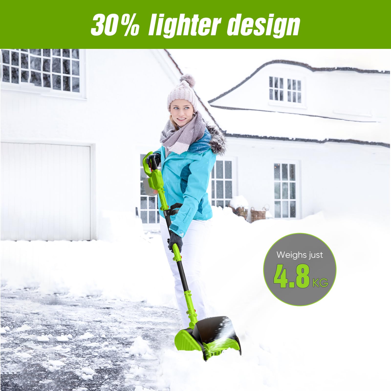 Fraise à neige sans fil, pelle à neige électrique, souffleuse à neige électrique amovible, moteur sans balais 550 W, largeur de 30 cm, profondeur de 16 cm, portée de jet 8 m, pour toutes les routes