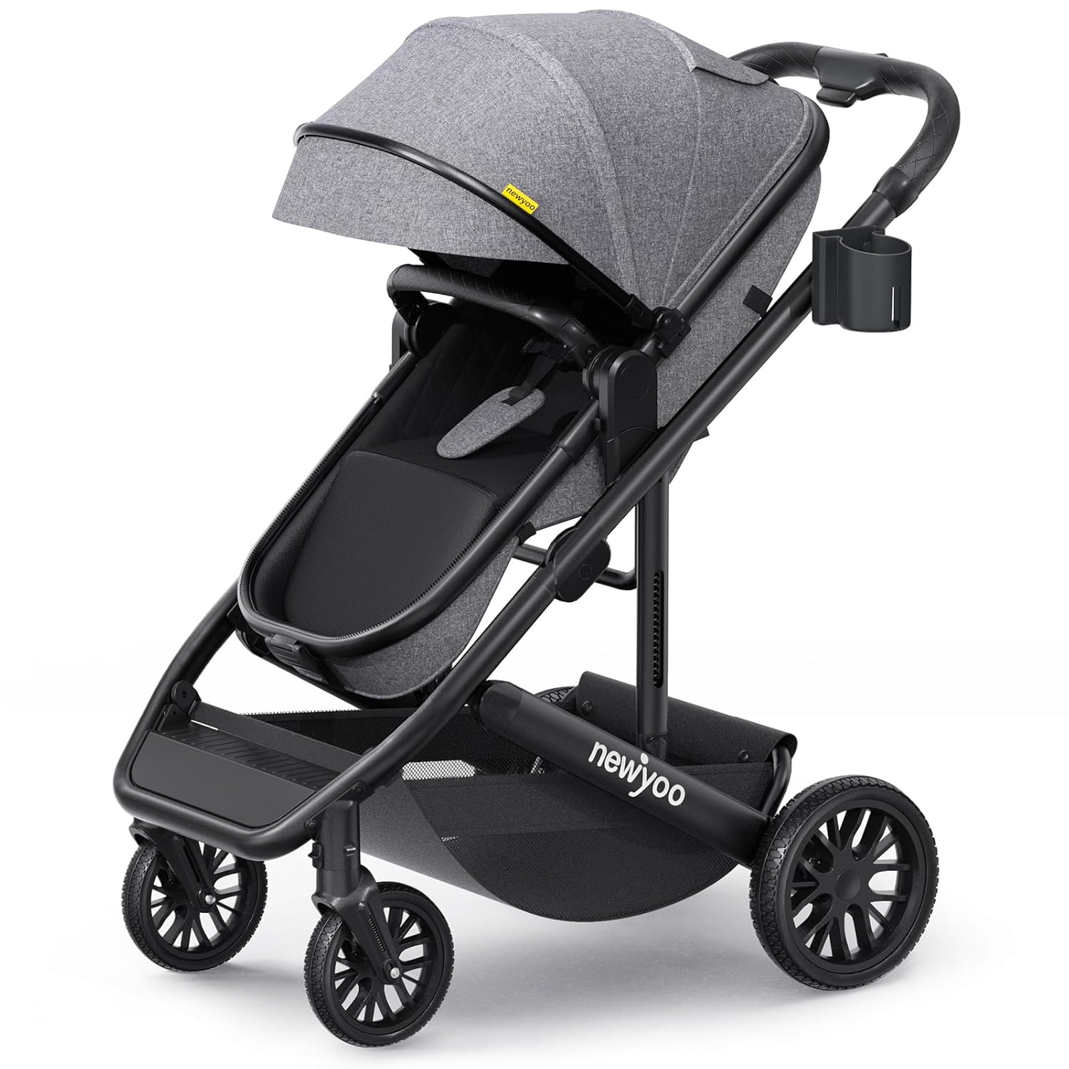 newyoo Bassinet Stroller for Baby, Nestro 516M, Convertible Infant Strollers w Reversible Seat & Cup Holder, 2-in-1 Rear-Facing Pram from Newborn to Toddler, One-Hand Easy Fold, Grey Gray
