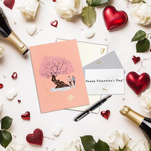 Miniatura 4 de GREETING ART Tarjeta de San Valentín lesbiana, tarjetas del día de San Valentín para esposa, tarjeta desplegable de flor de cerezo, tarjeta