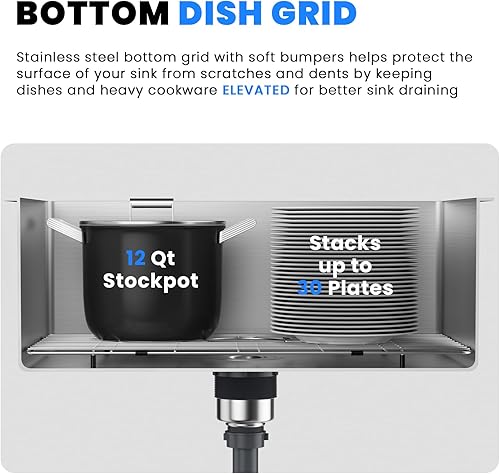 Miniatura 4 de POPFLY Fregadero de cocina de 21 pulgadas, 21 x 18 pulgadas, fregadero de cocina de acero inoxidable 304 con un solo agujero, fregadero de cocina de