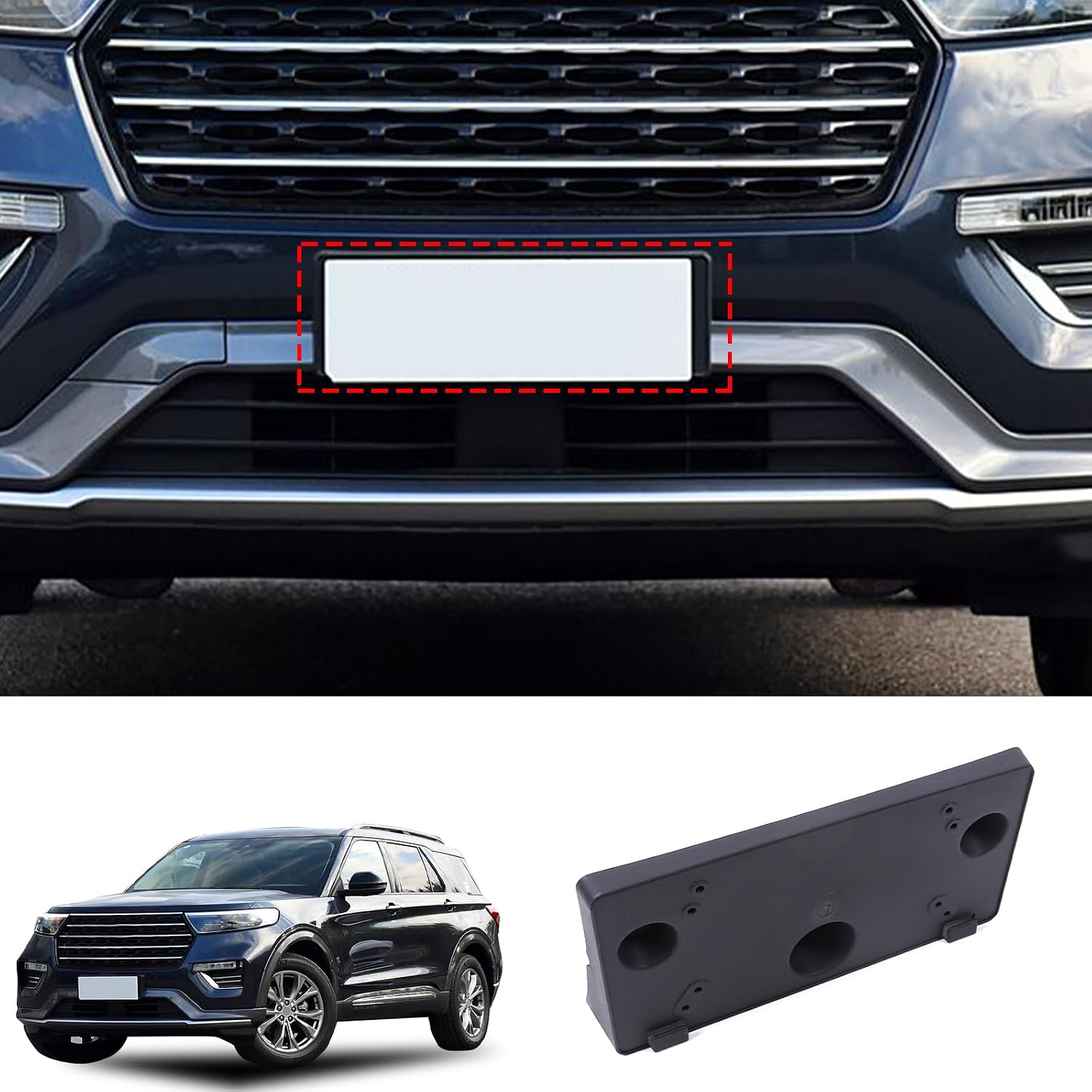 Car Front License Plate Mounting Bracket Compatible with Ford Explorer 2020-2024，Front Bumper Tow Hook License Plate Mount Bracket Tag Holder Mounting Mount Adapter Kit OE:FO1068182/LB5Z17A385AA