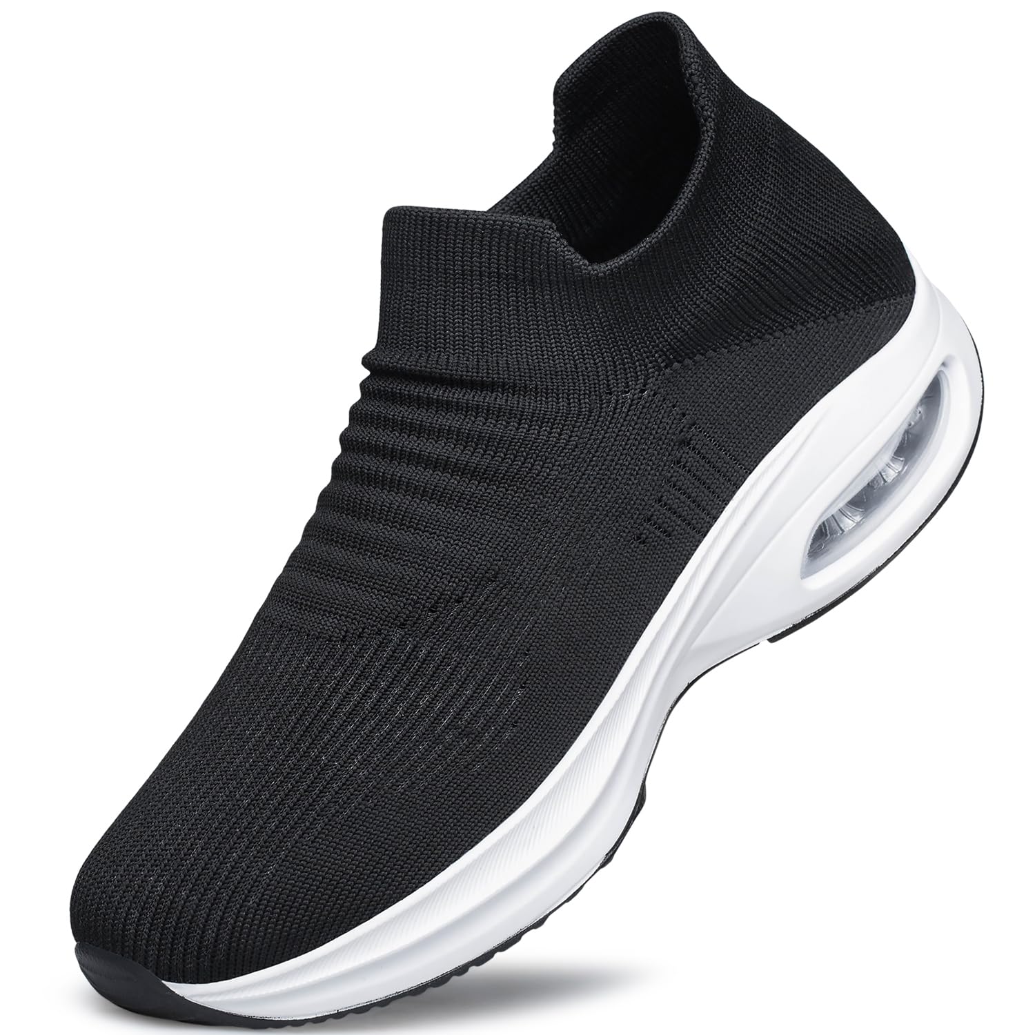 Mens Slip On Walking Shoes Non Slip Running Shoes Lightweight Workout Gym Shoes Breathable Mesh Fashion Sneakers Zapatos de Hombre Black Size 8.5