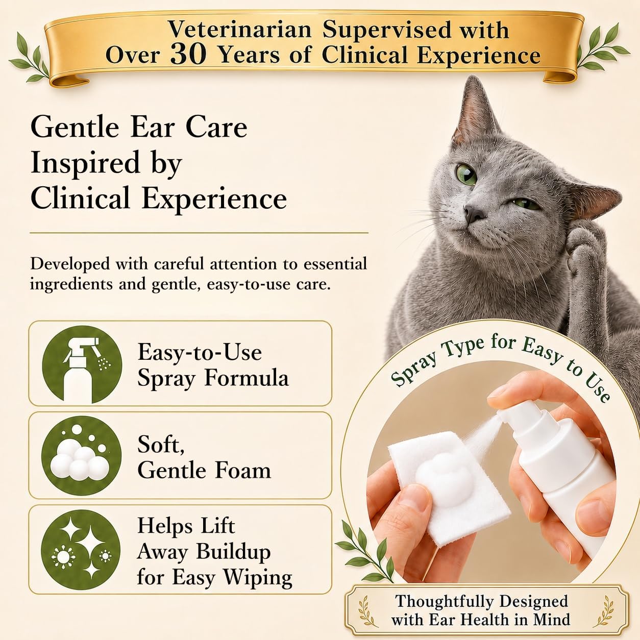Dog and Cat Ear Cleaner with Kiso Hinoki Japanese Cypress Water, Gentle Ear Wash for Routine Cleaning, Wipes Away Visible Dirt & Debris, Made in Japan, 3.38 Fl Oz [SHIBOKU]
