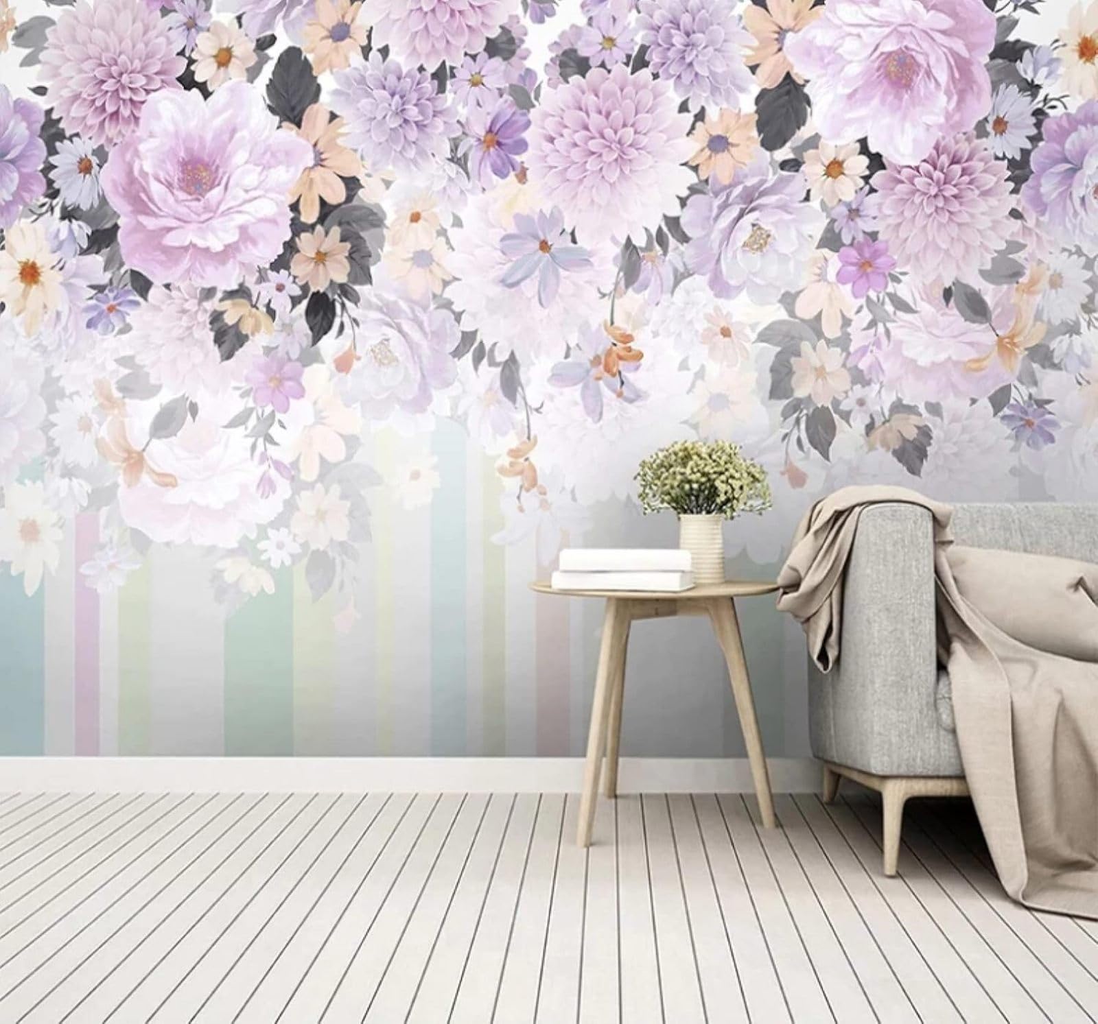XLMING Minimalist Beautiful Three Dimensional Purple Floral 3D Wallpaper Luxury Home Dining Decor Paste Sofa Living Room The Wall for Bedroom Mural-300cm×210cm