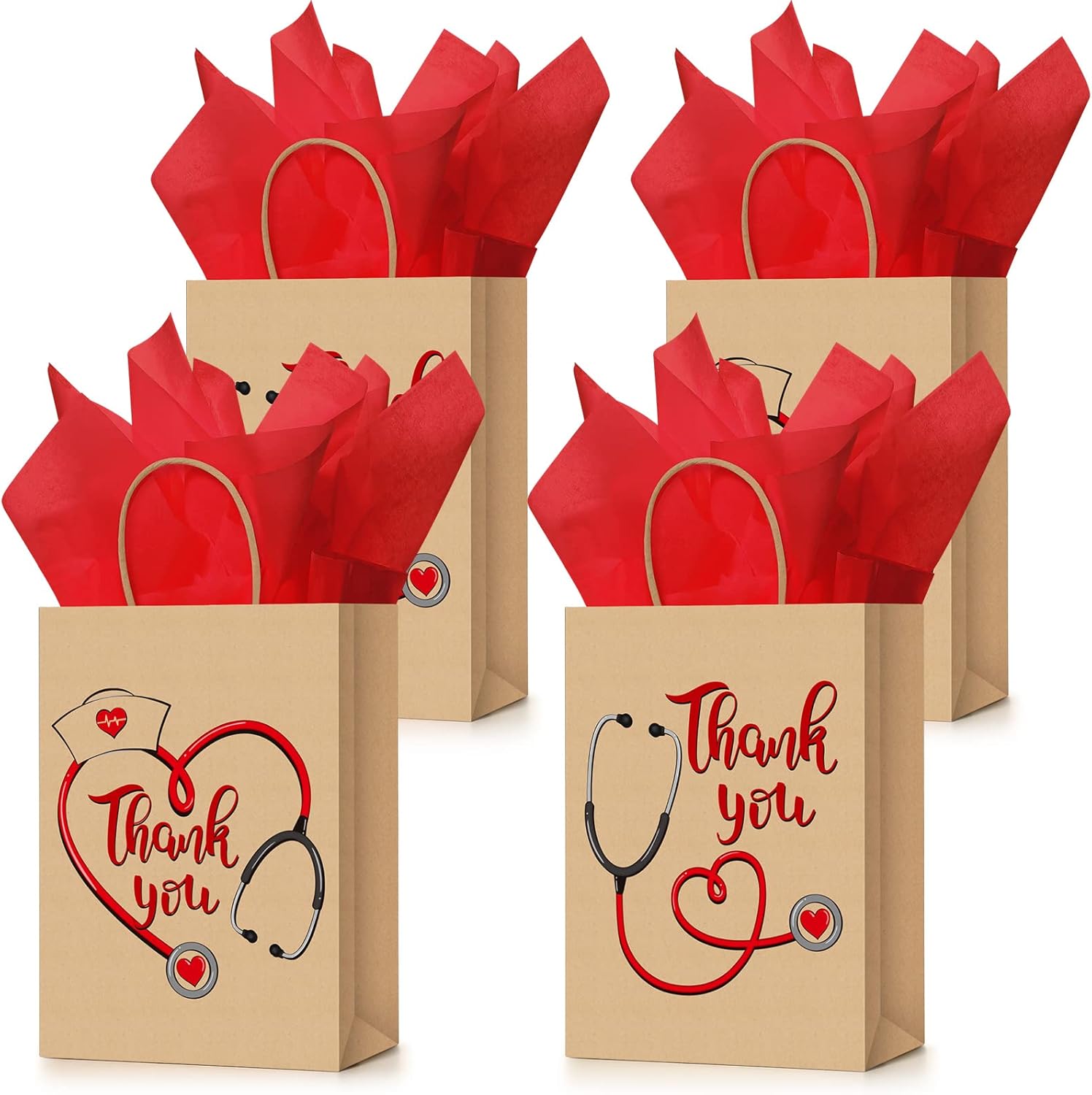 30 Pcs Thank You Nurses Bags with Tissue Paper Kraft Nurses