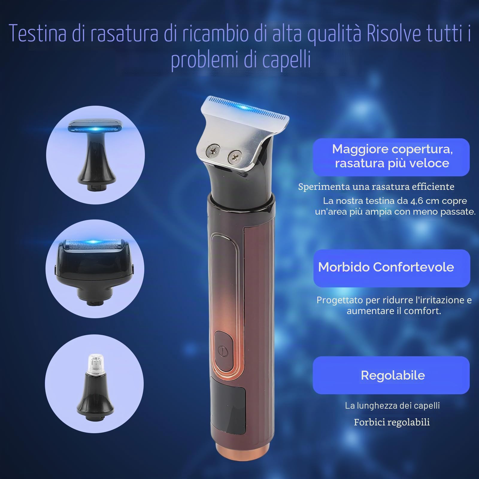 Rasoi da uomo 4 in 1 con manico di estensione | Rasoio elettrico senza fili impermeabile per capelli, barba, palla, inguine, peli pubici, rasatura liscia