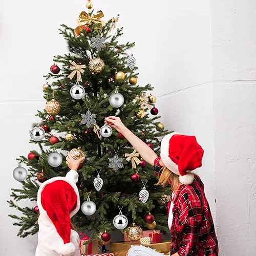 Miniatura 6 de Adornos de bolas de Navidad de plástico, juego de bolas de Navidad decorativas con decoraciones delicadas rellenas (plateado)