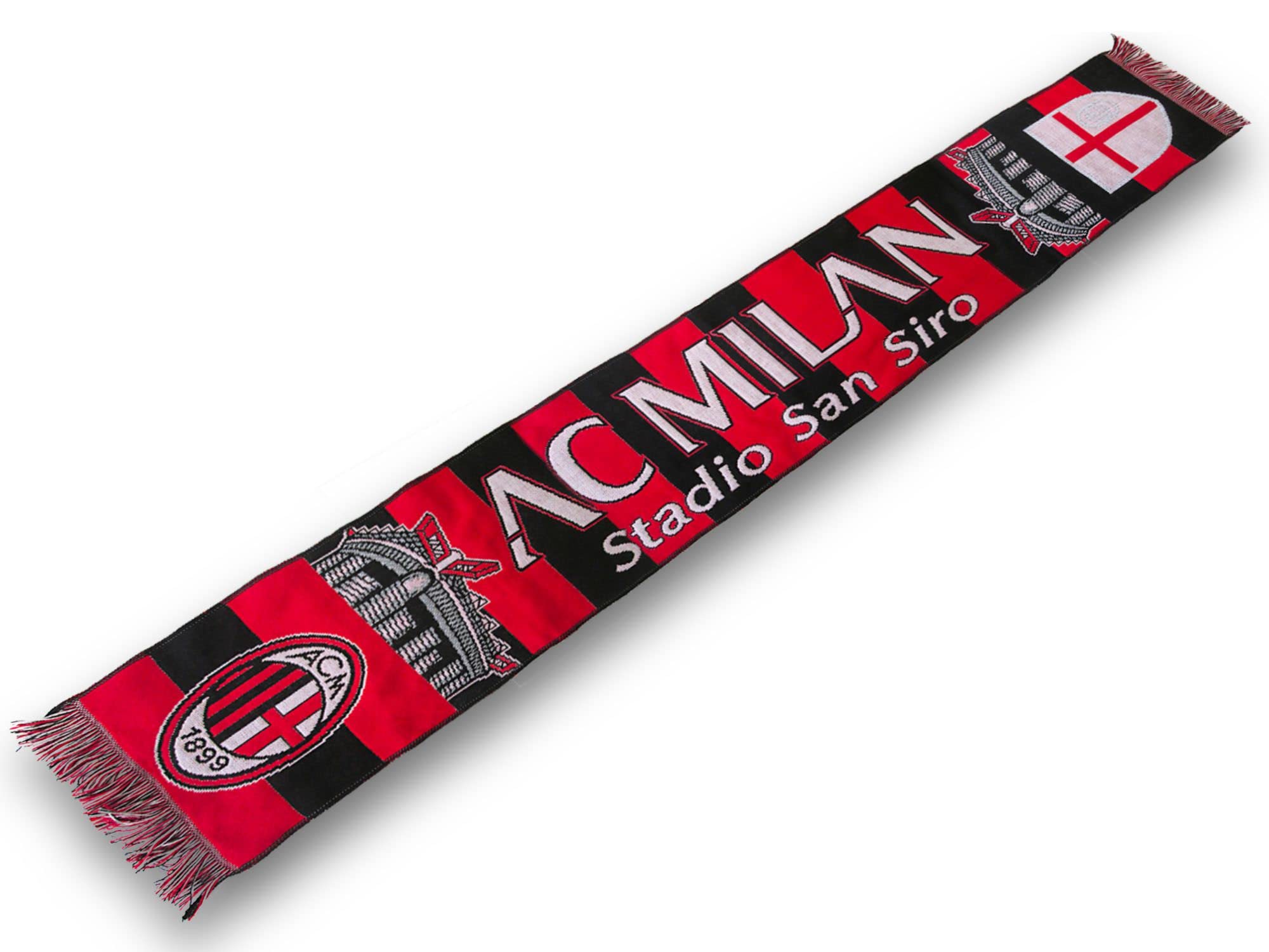 Sciarpa Ufficiale Milan Stadio San Siro 100% Acrilico Rosso Nero Unisex