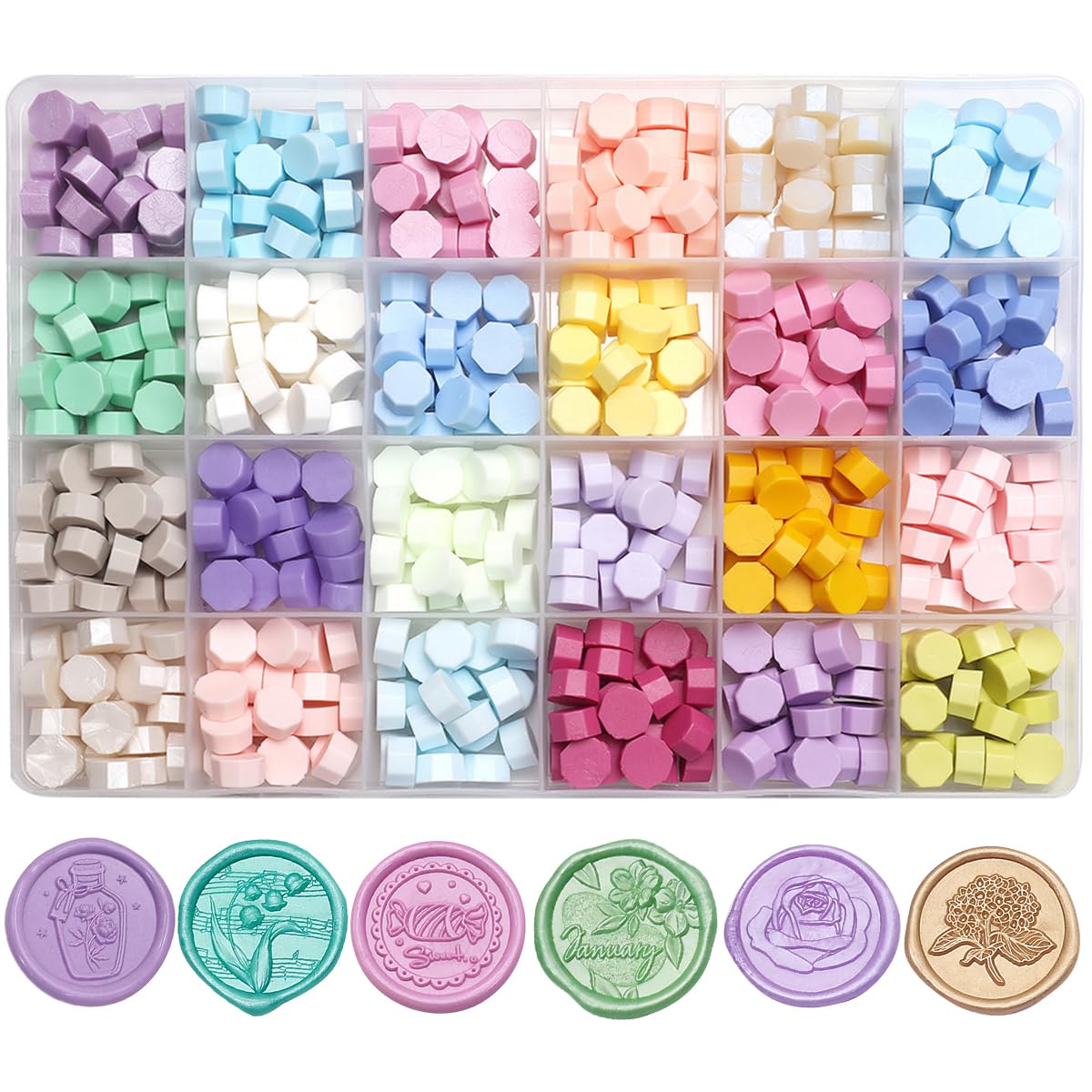 24 Colors Octagon Wax Seal Beads for Wax Seal Stamp, Decor for Envelope Wedding Invitation and Sealing Letter-600pcs Metallic Assorted Color Sealing Wax Beads (24 Graceful Colors)