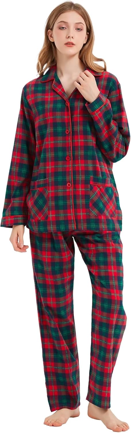 Women's 100% Cotton Flannel Pajama Set Yarn Dyed Cozy Long Sleeve Winter PJs for Women - Image 4
