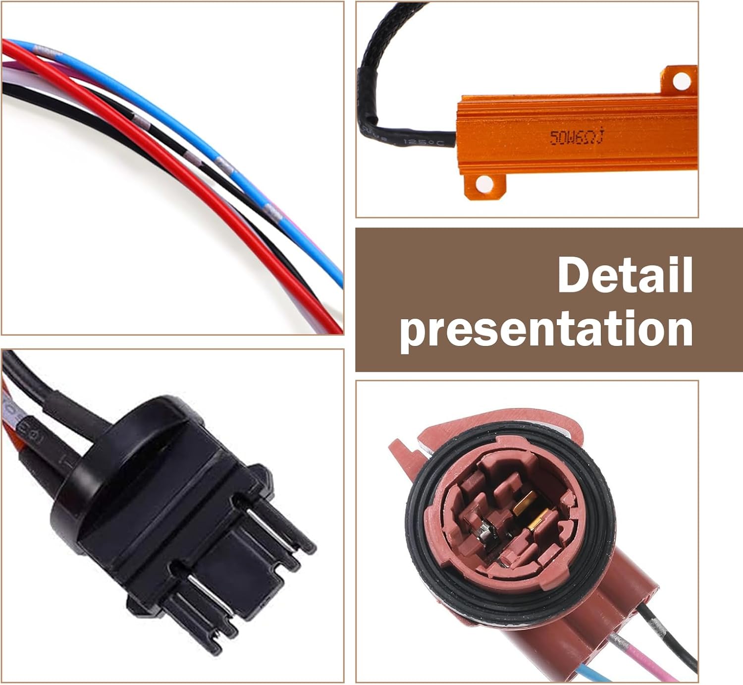 SLIMI 2 PCS Car 3157 Brake Light Resistor Decoders, 50W 6 Ohm LED Resistor Load Harness Decoders, Turn Signal Error Decoding Harness, for T20/3157/4157 Light Bulb (Multicolored)