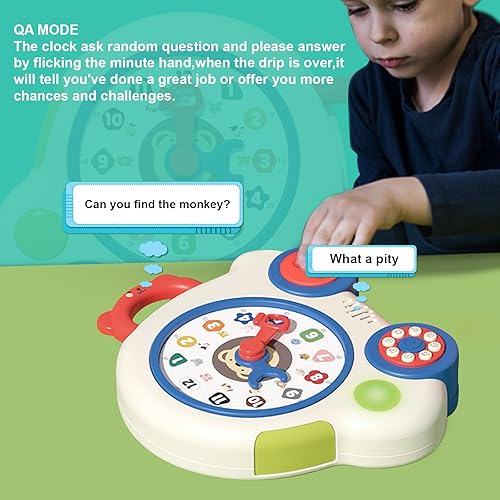 Miniatura 4 de Reloj de enseñanza interactivo de juguete con luz y sonido, juguete de aprendizaje temprano con piano y música relajante esfera multifuncional que