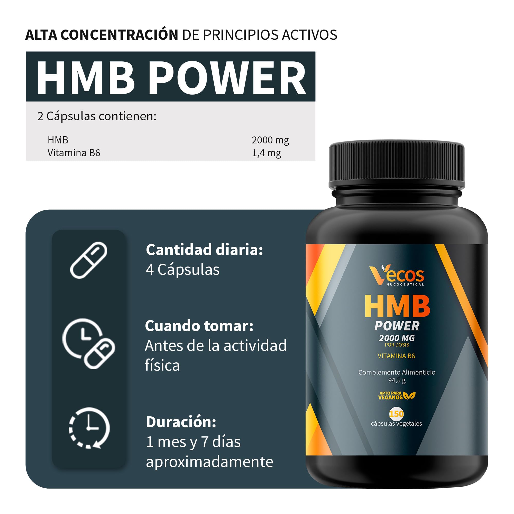 HMB puro con Vitamina B6 para Ganar Masa Muscular, Potenciar tus Músculos y Anticatabolico | Mejora el Rendimiento Deportivo | 150 cápsulas | APTO VEGANOS