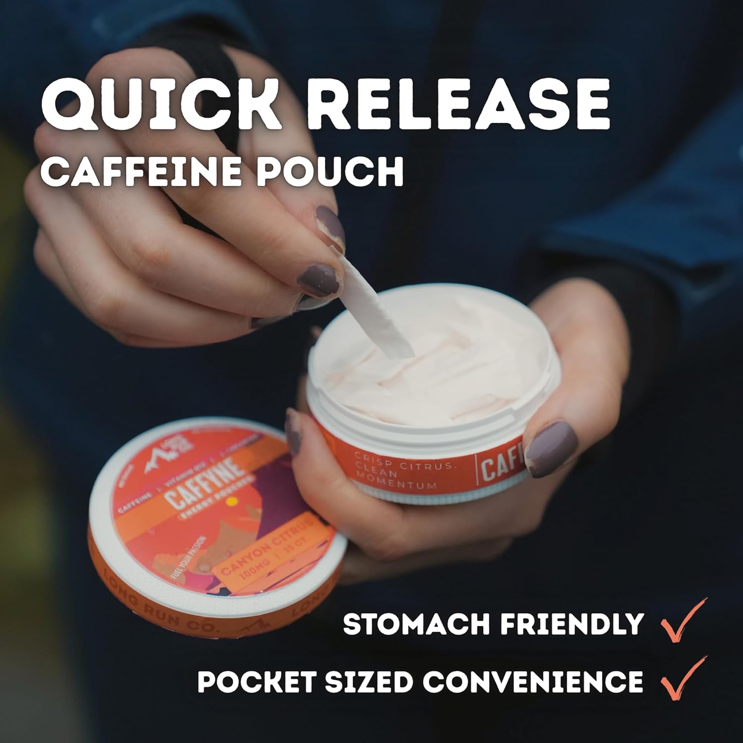 CAFFYNE Energy Pouches by Long Run Co. — All Natural Caffeine + B-Vitamins + L-Theanine | Sugar-Free & 0 Calories | 100mg of Caffeine in Each Pouch (Pack of 5, Canyon Citrus)