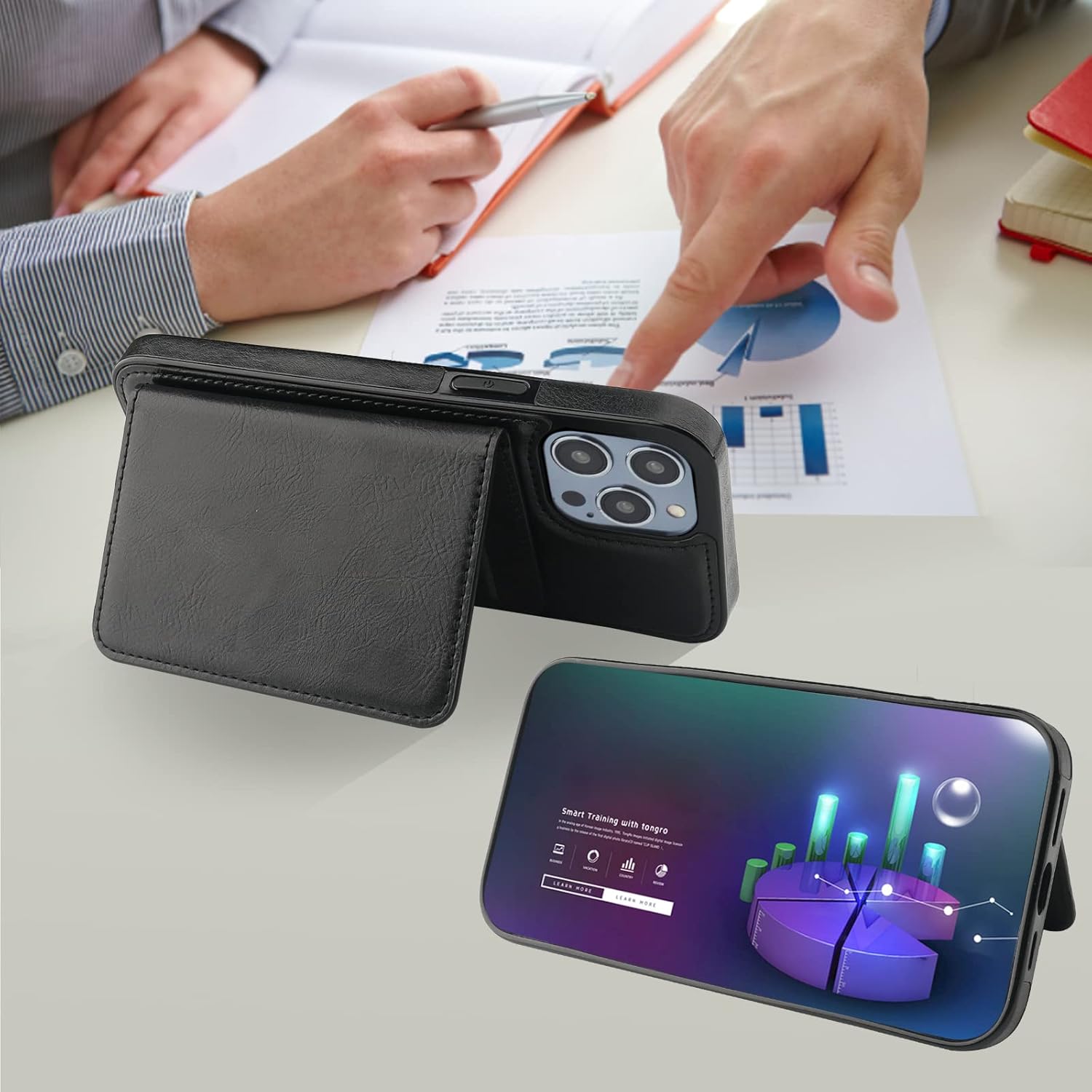 Bocasal Wallet Case for iPhone 14 Pro Compatible with MagSafe Magnetic RFID Blocking Detachable Premium PU Leather Flip Case with Card Slots Holder Kickstand Wireless Charging 6.1 Inch (Black)