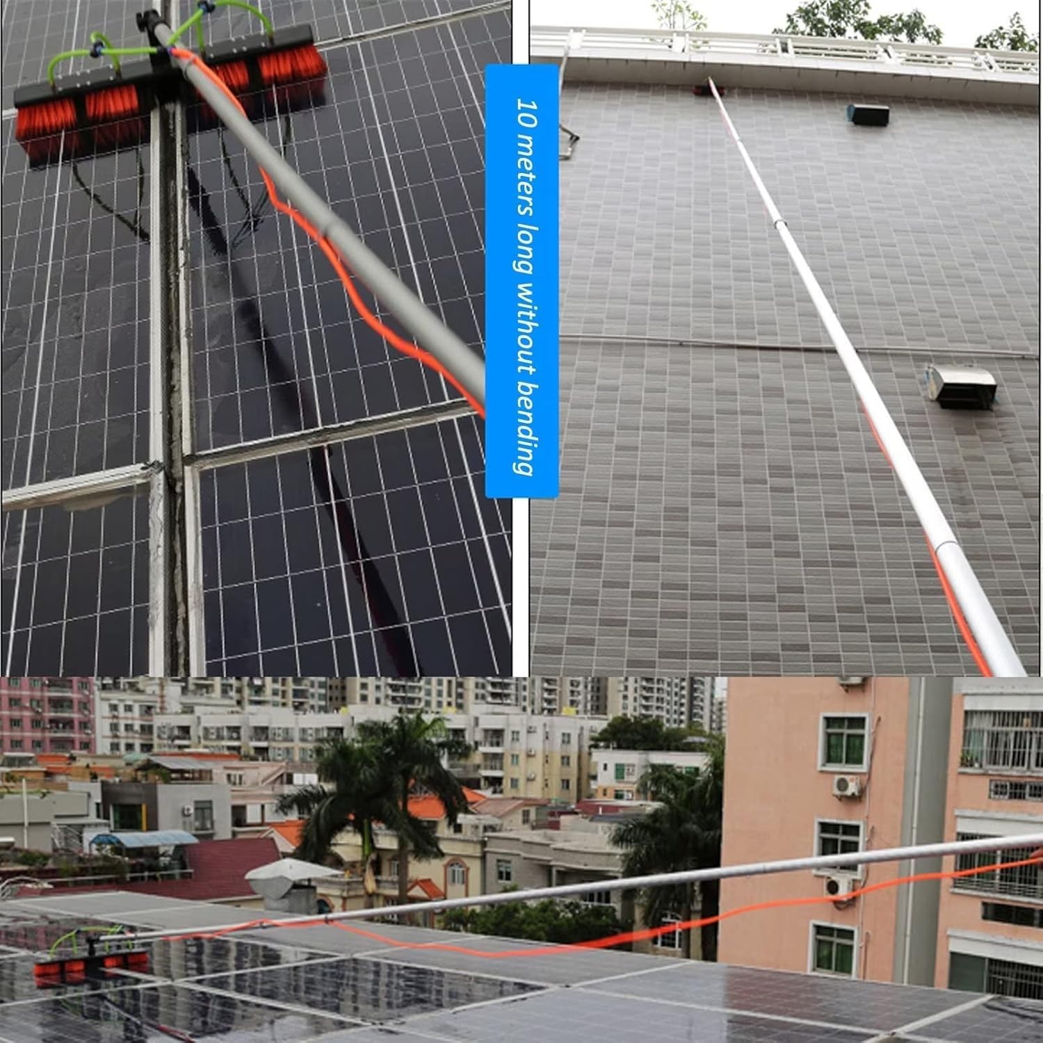 Fensterreinigungs-Teleskopstange mit wassergespeister Bürste, ausziehbarer Reiniger für Wintergartendächer und Photovoltaik-Paneelreinigung, 5 m - 12 m Reichweite