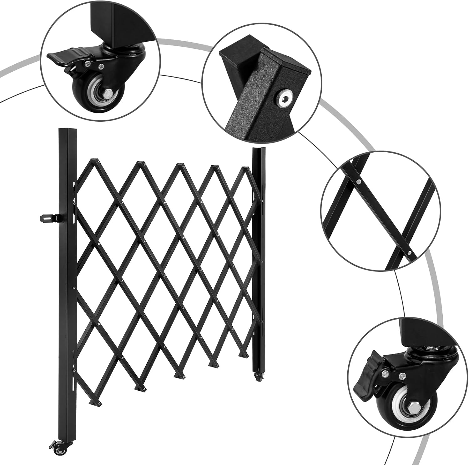 Single Folding Security Gate, Folding Door Gate with Casters, Flexible Expanding Security Gate, 360° Rolling Barricade Gate, Scissor Gate Or Door with Padlock (65.75Wx59.06H)
