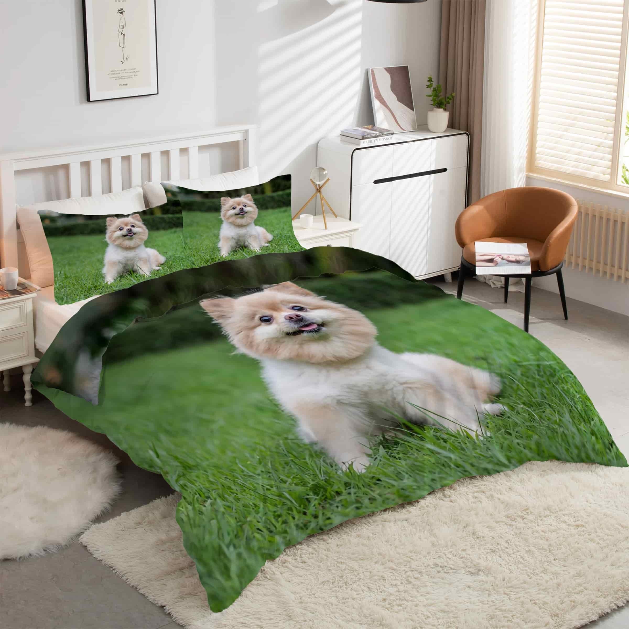 Ensemble de bedding chien poméranien résistant pour remplacer le linge de lit difficile à laver