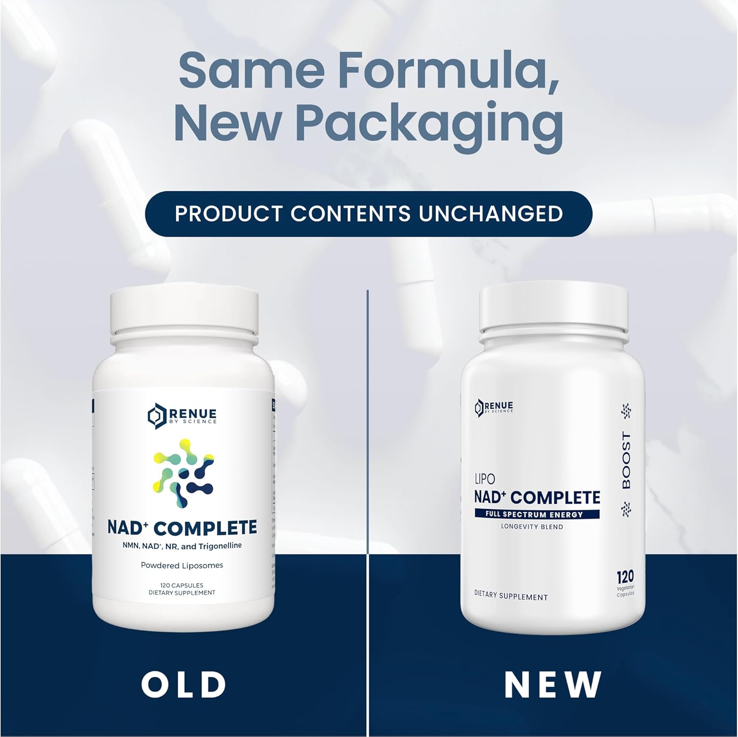 Renue By Science NAD+ Complete | 120 Liposomal NAD Supplement Capsules with NMN, NR & Trigonelline - 310mg NMN & 160mg NAD per Serving | Bioavailable Formula for Increased Absorption | Made in the USA