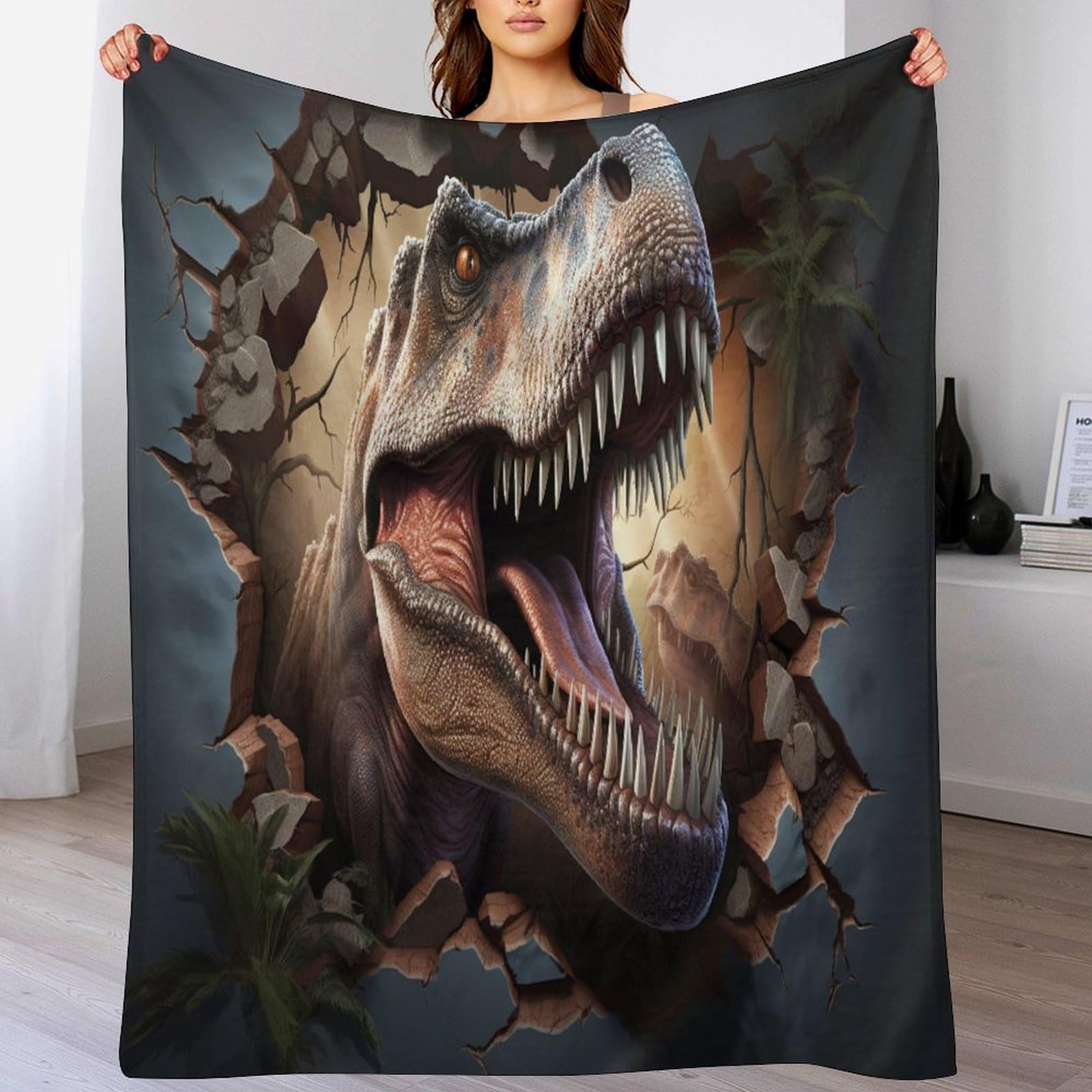 Couverture T-Rex flannel polaire plaid de canapé séjour 130x180cm