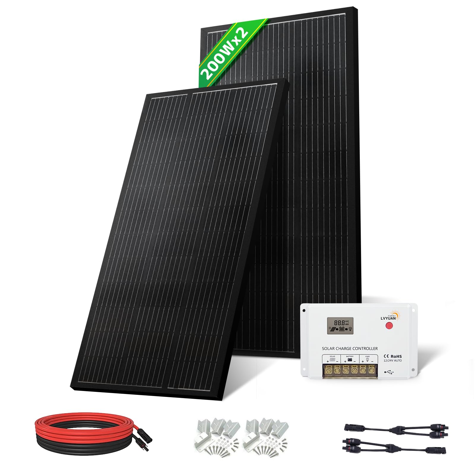 Amazon | LVYUAN(リョクエン)ソーラーパネル 400W セット 発電量1.6kwh 