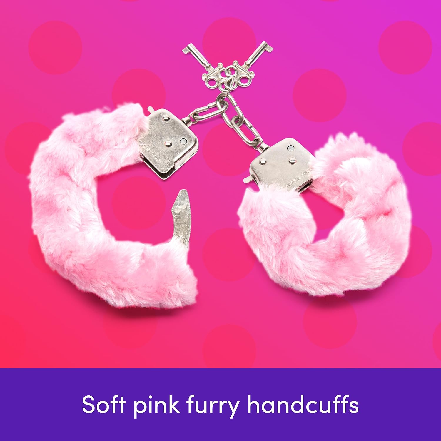 Lovehoney Bondage Boutique Pink Furry Handcuffs | Soft Faux Fur Metal Restraints with Chain & Keys | Beginner Bondage Handcuffs for Couples Sexy Bedroom Play | Kinky Sex Toys & Adult Restraint Games