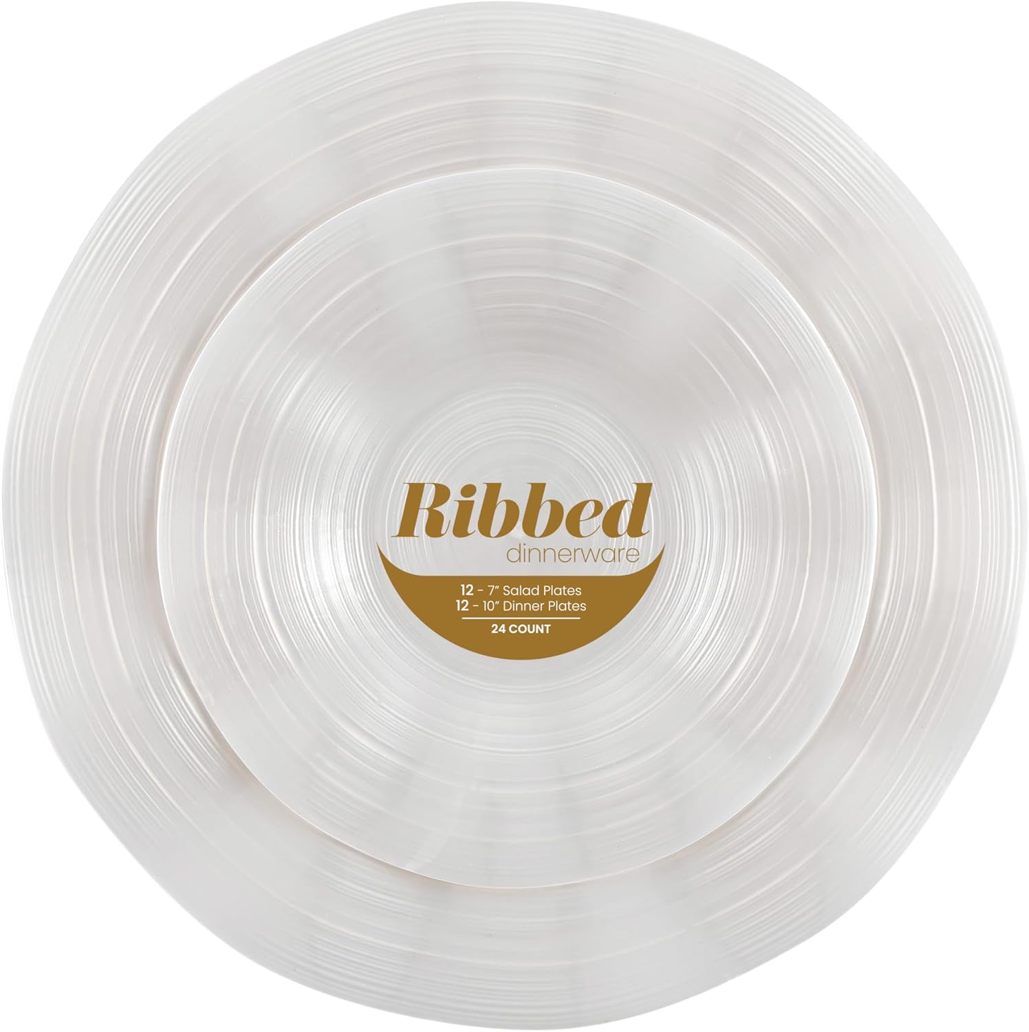 PLASTICPRO 24 Piece Combo Plastic Dinner Plates Disposable Plastic Fancy Heavy Duty Party Dishes 7 inch and 10 inch, Pearl White Ribbed