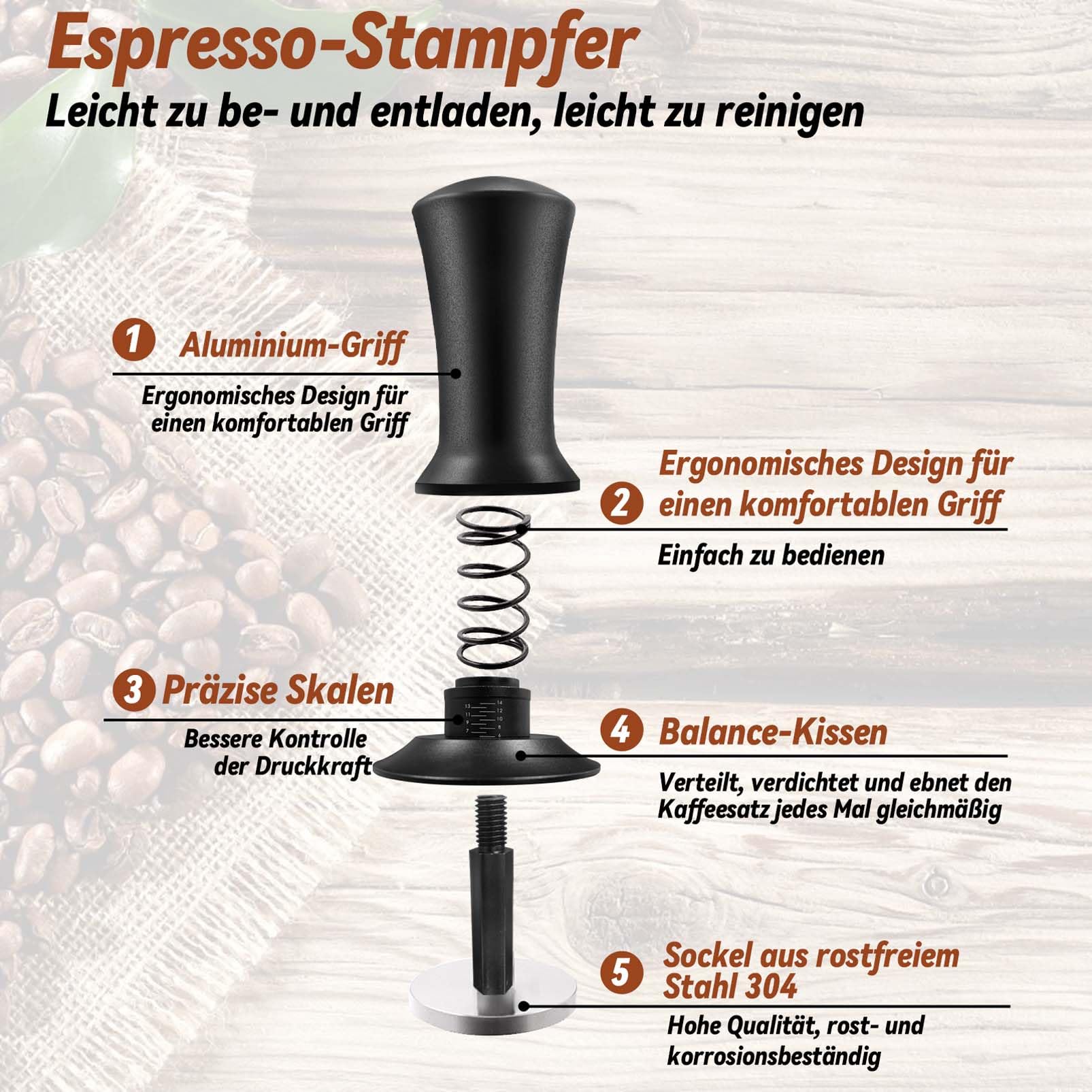 Set di 22 Tamper caffè Espresso, Accessori per Barista, distributore di caffè con 51 mm, per Espresso e Espresso, Frusta per caffè, Cucchiaio, brocca per schiumare, Penna e Stencil Decorativi