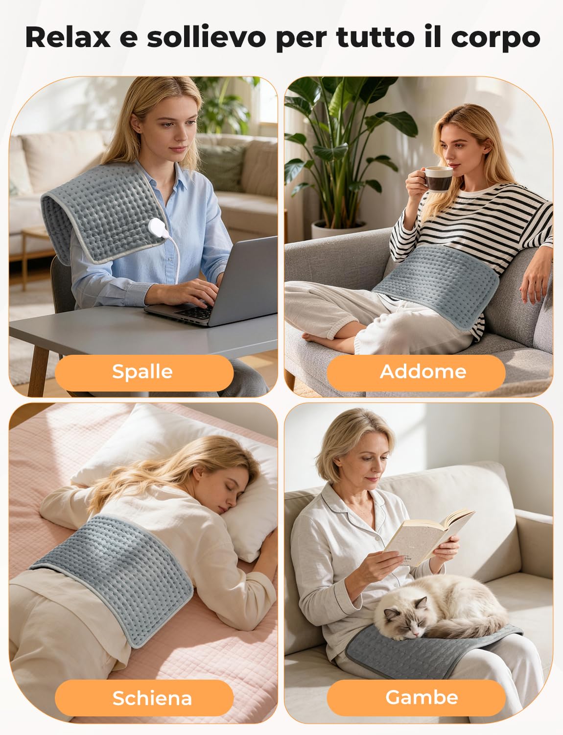 Termoforo Elettrico 60x30cm – Per Schiena, Spalle e Addome, 9 Livelli Di Temperatura, 4 Timer, Riscaldamento Rapido, Spegnimento Automatico, Lavabile In Lavatrice - Grigio Scuro